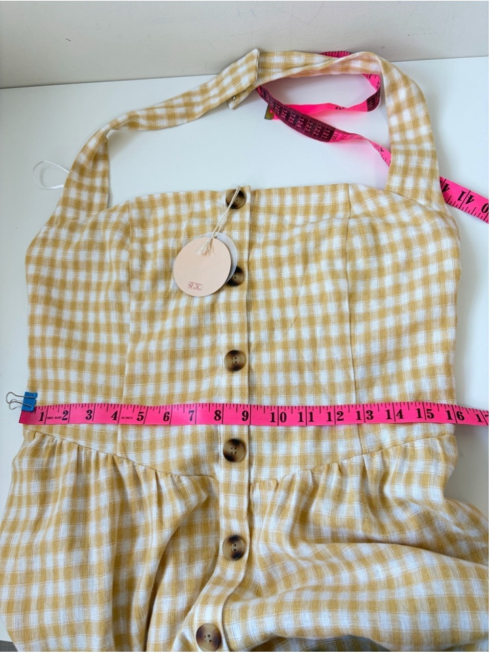 Camila Coelho Linen Blend Cottagecore Halter Gingham Dress size L - Picture 8 of 10